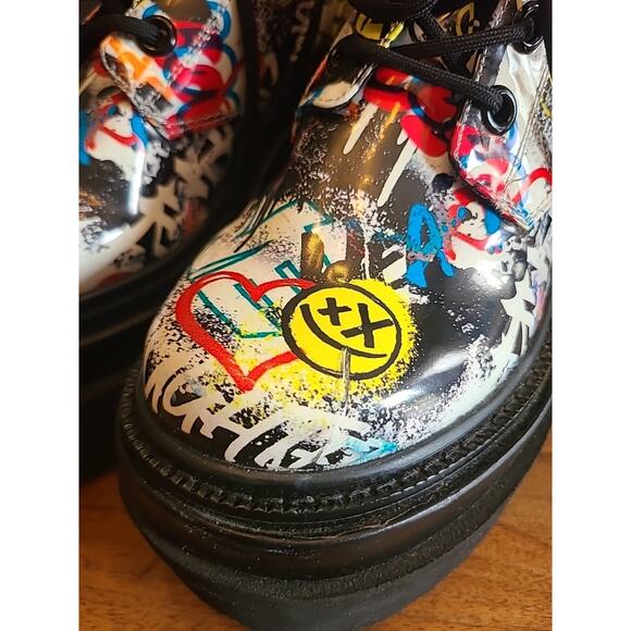 D’amelio Womens 7.5 Black Platform Graffiti Booties Punk - Picture 9 of 11